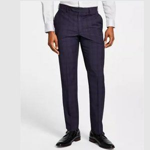 MICHAEL KORS Men's Pants Blue 34W X 32L Modern Fit Wool-Blend Plaid Suit